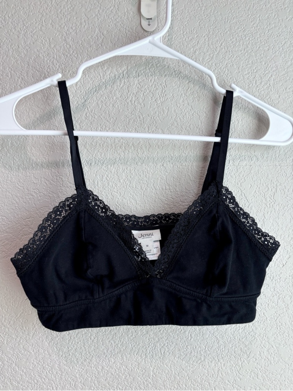 Jenni Intimates On Repeat Wide Lace Trim Cotton Wireless Bralette Black Medium